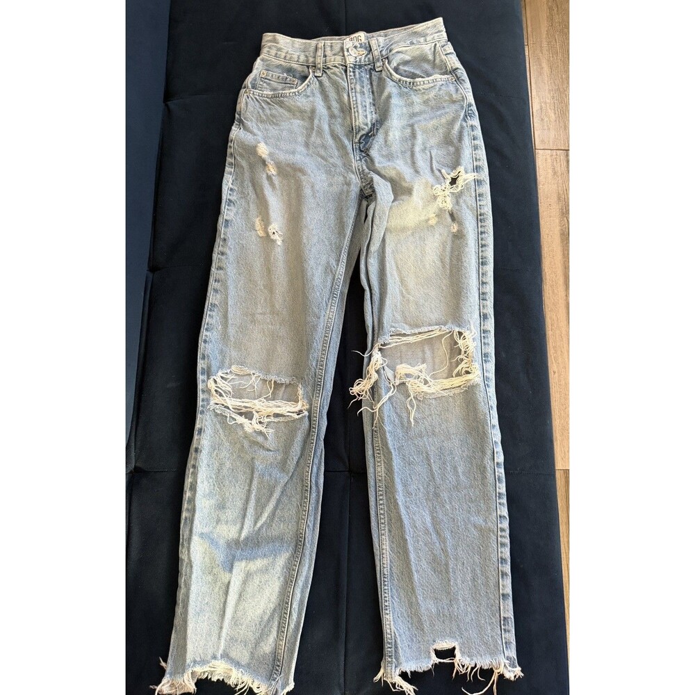 BDG Urban Outfitters High Rise Baggy Blue Denim Jeans Distressed Ripped Size 25
